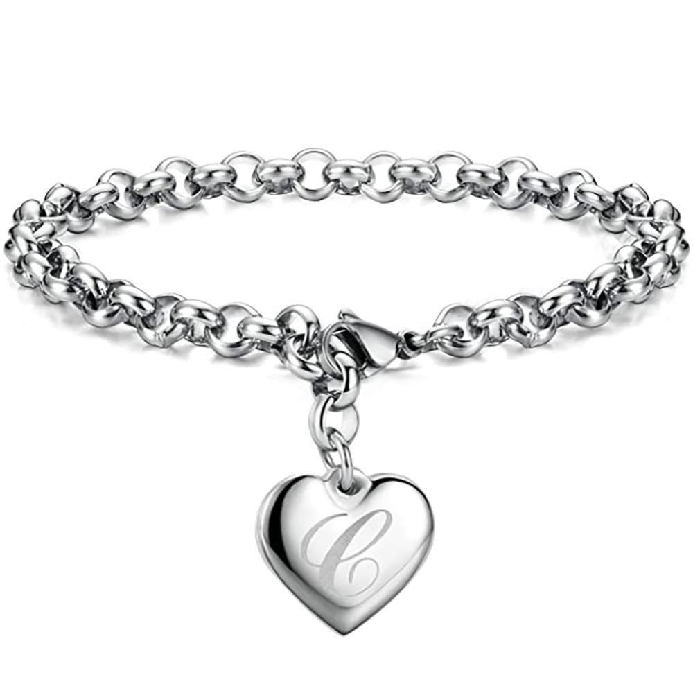 26-Letter Engraved Titanium Steel Bracelet for Women - Stylish European & American Design with English Letters