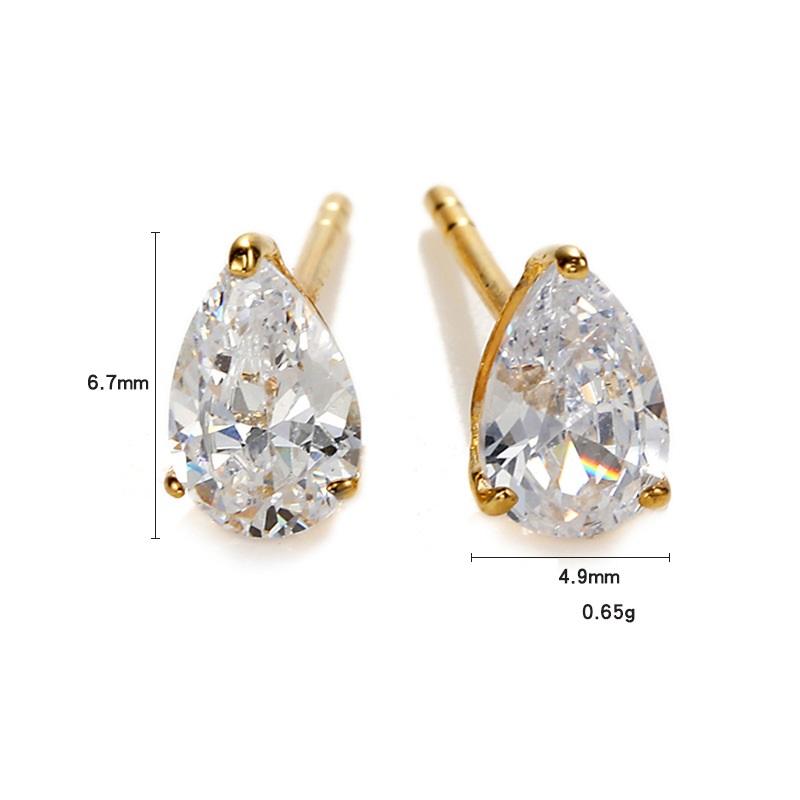 S925 Silver Cubic Zirconia Water Drop Earrings, Minimalist Retro Style Small