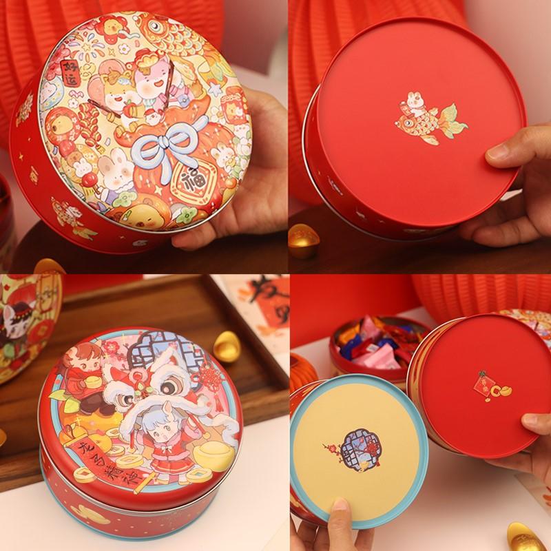 Year Of The Horse Tinplate Round Candy Tin Can Large Empty Metal Baking Cookies Storage Case Chinese  Year Party Gift Box