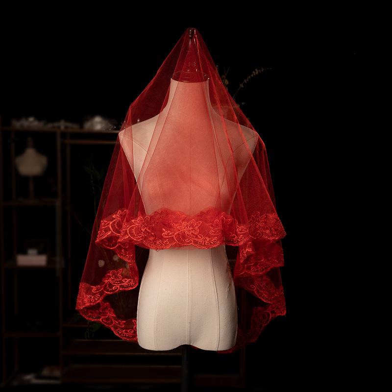 European & American Single-Layer Off-White Bridal Veil with Lace Edge