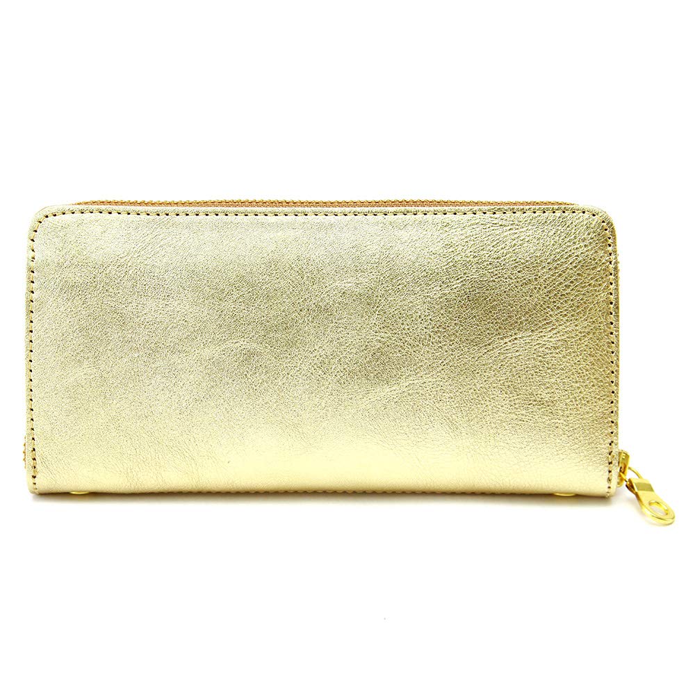 AGILITY affa "Grotto" Women's Long Wallet with Round Zipper, Genuine Leather, Gold and Silver Foil