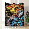 "Dynamic Anime Battle Scene Blanket" Patterned Flannel Blanket Perfect for the Bedroom Living Room, Sofa, or a Little Nap