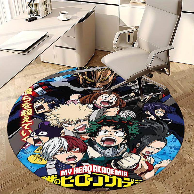 1pc My Hero Academia Anime Round Carpet  Office Chair Mat, NonSlip Rug for Desk, Floor Decor, Gaming Room, Bedroom