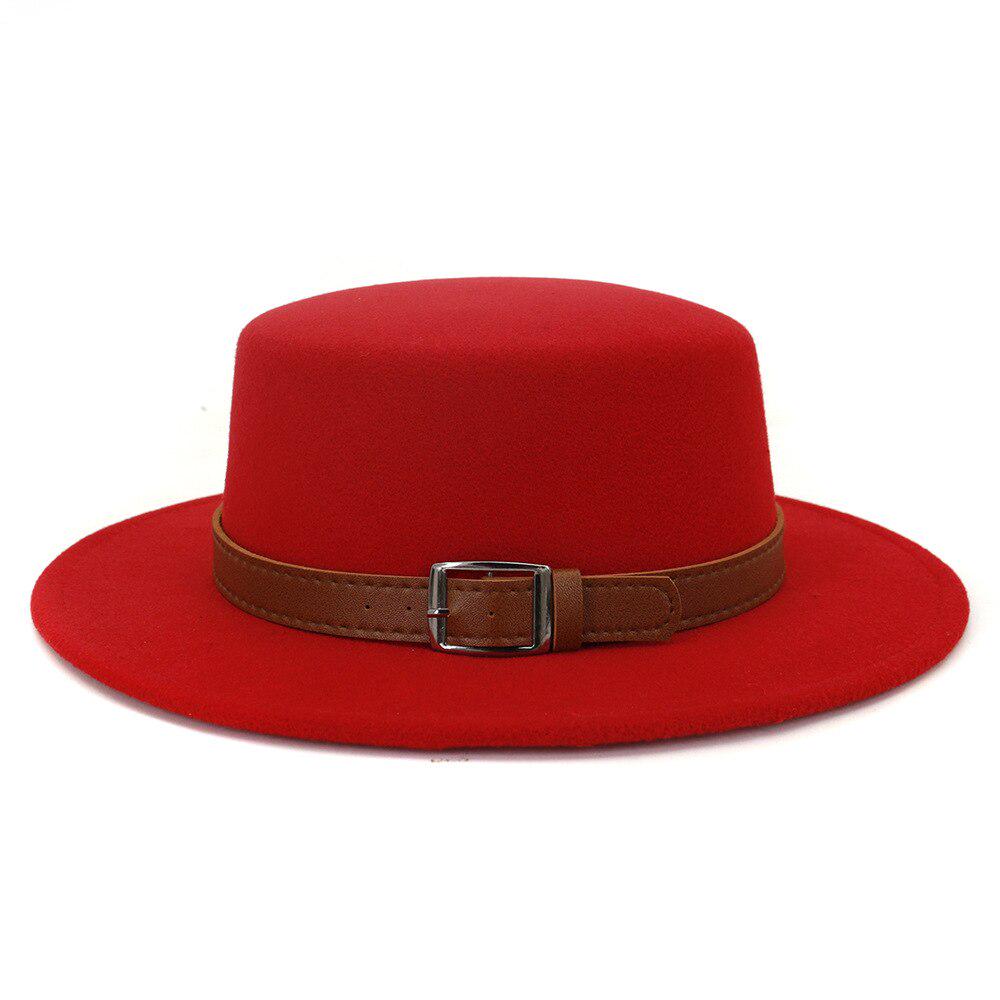 Wool Boater Flat Top Hat for Womens Felt Wide Brim Fedora Hat Ladies Top Hat Trilby Gangster Bucket Hat
