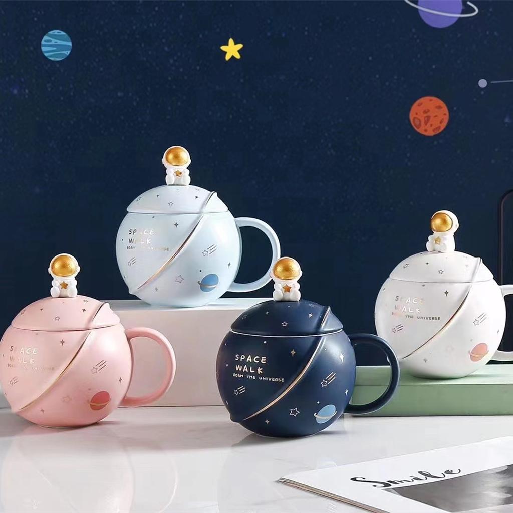 Planet Mug with Lid Coffee Cup Drinking Water Ceramic Oatmeal Cup Female Couple Water Cup Home Creative Breakfast Cup