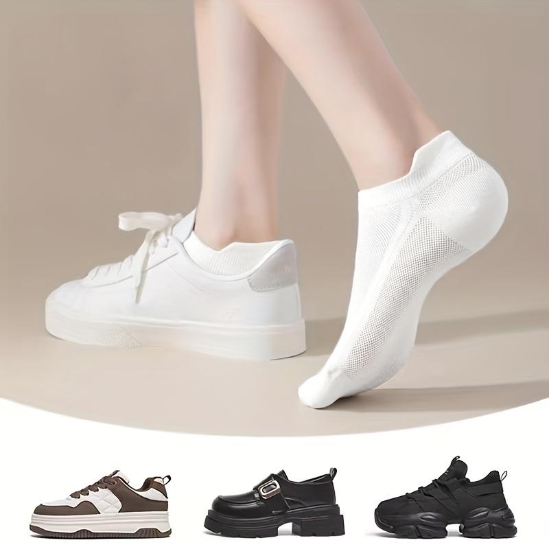 

6 Pairs Women Mesh Breathable Low Cut Socks Summer Thin Solid Color Ankle Socks with Heel Tab Non Slip Invisible Boat Socks 12Pcs Set 6 pairs(12 pieces) білий