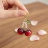 3D Glossy Red Cherry Keychain With Sparkly Crystal Beads Gold Clasp Perfect Bag Purse Decoration Cute Gift For Women Girls