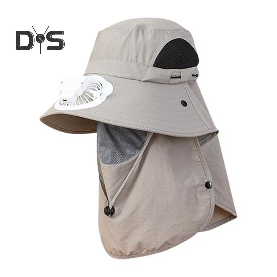 Solar-Ventilator-Hut, Sonnenhut für den Außenbereich, breite Krempe, mit solarbetriebenem Ventilator, Sommer-UV-Schutz, Fischerhut mit Gesichtsschutz für Golf, Wandern, Angeln