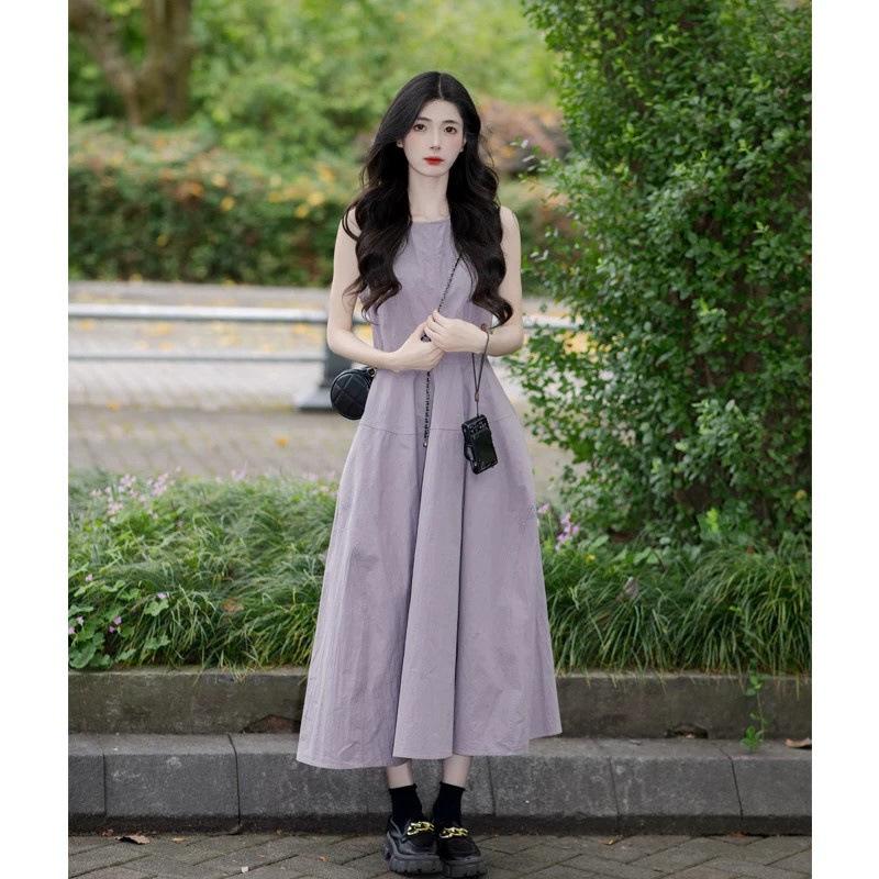 Purple Sleeveless Vest Dress Women's New Small Summer Wear Long Dress