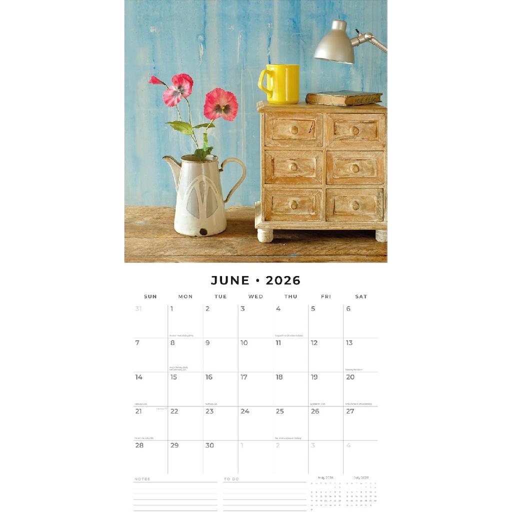 Red Robin 2026 Shabby Chic Monthly Wall Calendar | 12" x 24" Open | Premium Thick & Sturdy Paper | Hangable 12 Month Calendar | Lined Notes & To Do