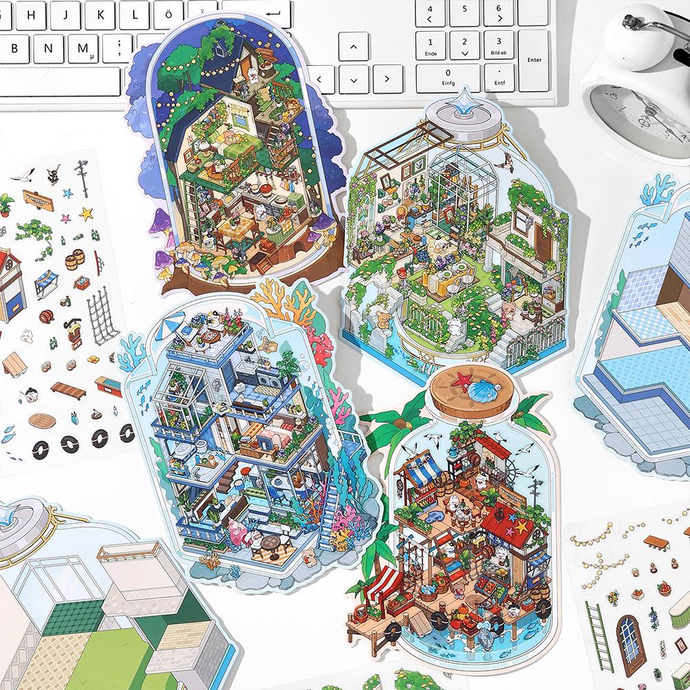 Infeel.Me PET 2.5D Landscape Sticker - Ninth Edition Mini 3D House Collage "Open for Business"