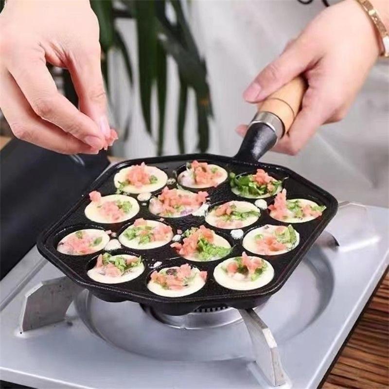 14 Holes Takoyaki Pan Nonstick Cast Iron Octopus Meat Balls Mold Maker with Detachable Handle Home Pancake Baking Mold Pan