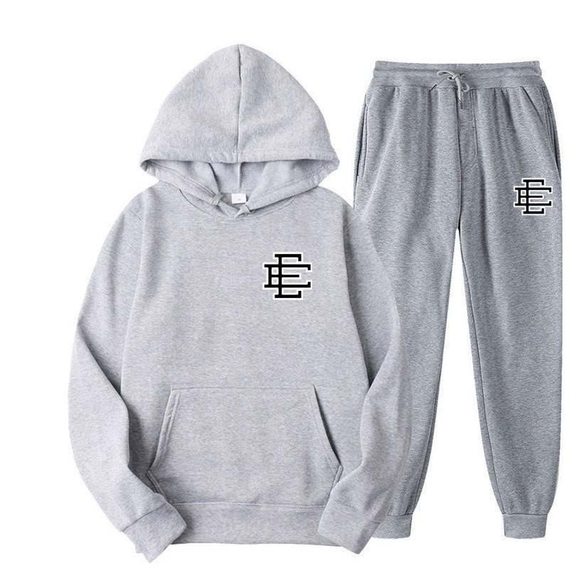 Unisex Casual Hooded Fleece-Lined Sweatshirt Pants Set Sporty Solid Color Outfit Fall