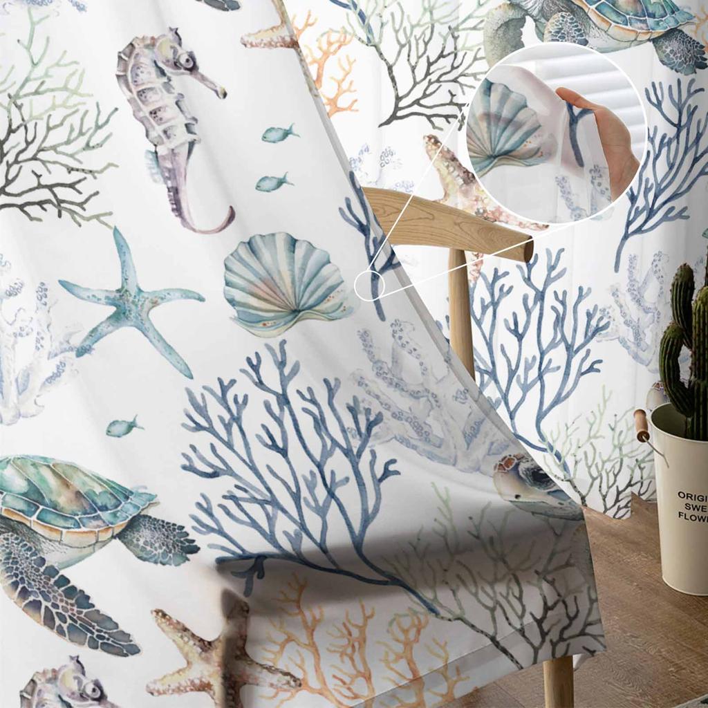 Sommer Ozean Retro Aquarell Tüll Fenster Vorhänge für Schlafzimmer Luxus Home Decor Vorhänge in Wohnzimmer Chiffon Panele
