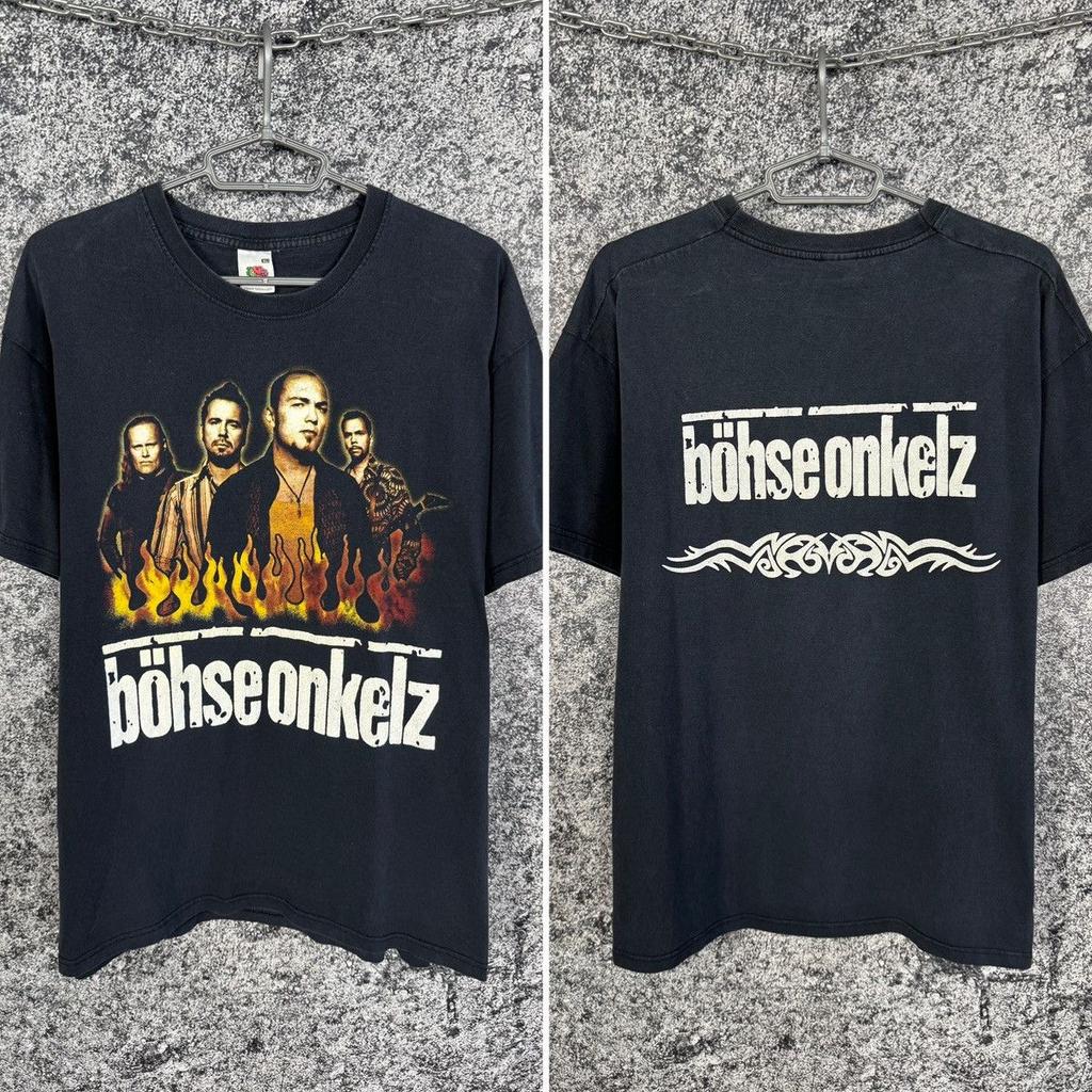 Band Tees × Vintage Böhse Onkelz Vintage 90s Rock Band Tee Tour T-Shirt Size Onkelz Global Tour T-shirt Street Hip Hop Oversized Y2k Casual Clothing