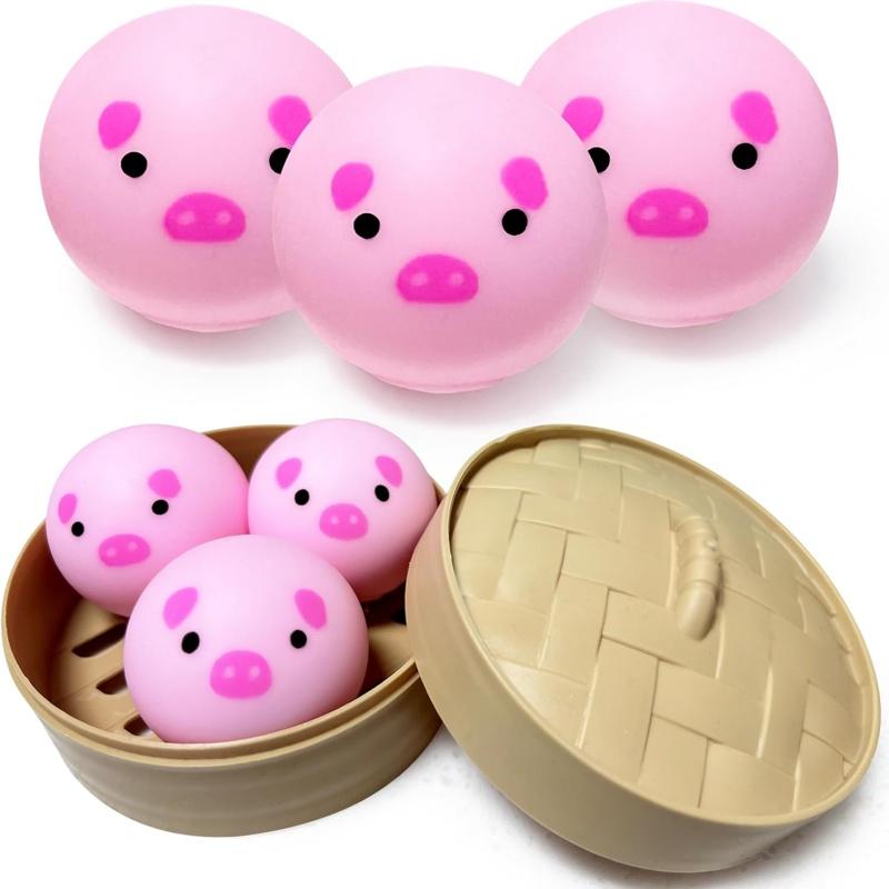 

Cute Pig Panda Dumpling Squishies Toy with Steamer, Squishy Dough Ball Party Favor Stress Relief Gift, Kawaii Food Squeeze Toys