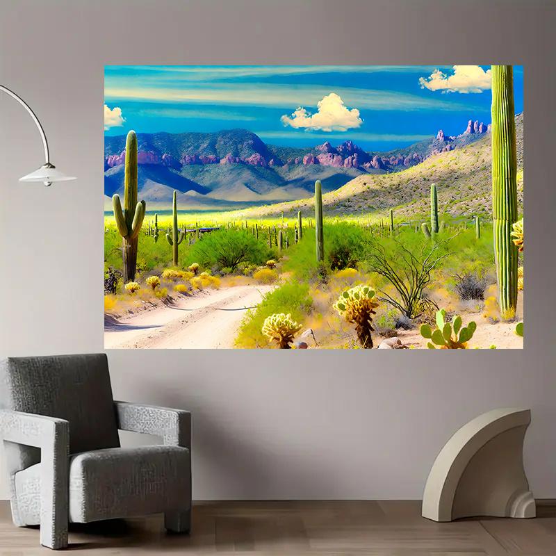 1 item polyester wall covering featuring desert landscape with cacti suitable for parties and as a holiday gift