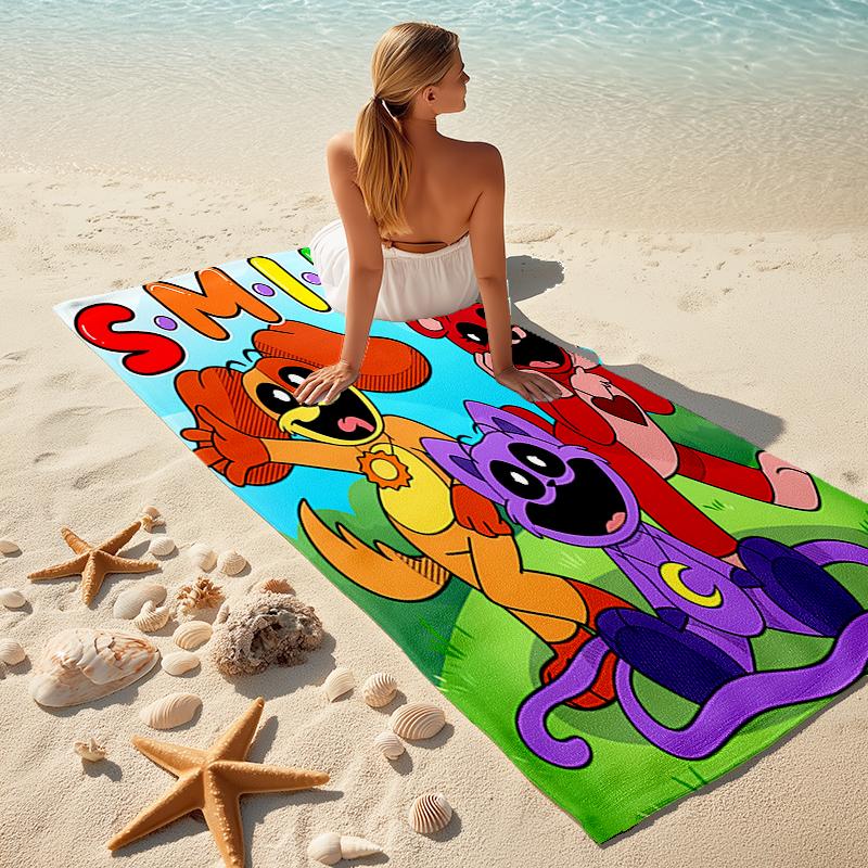 Beach Towel with Smiling Critters Pattern - soft,absorbent,machine washable Lightweight&Modern,swimming,Travel Essentials
