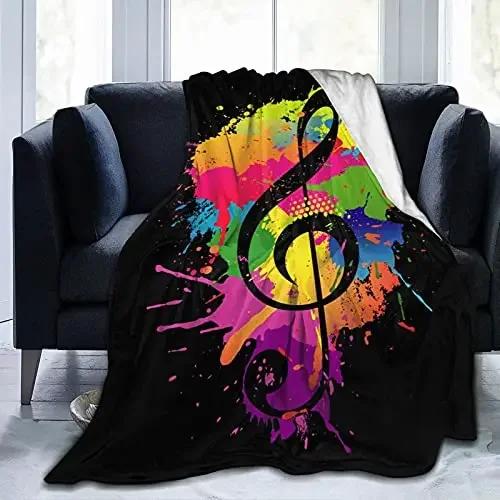 Music Note Flannel Throw Blanket Super Soft Lightweight Music Theme Blanket for Couch Sofa Bed Living Room Twin King Size