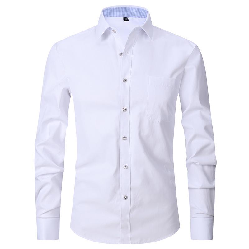 Cămașă neagră pentru bărbați, cu mânecă lungă, cămașă formală subțire de afaceri, butoni francezi, culoare uni, mire, nuntă, rochii pentru cel mai bun bărbat