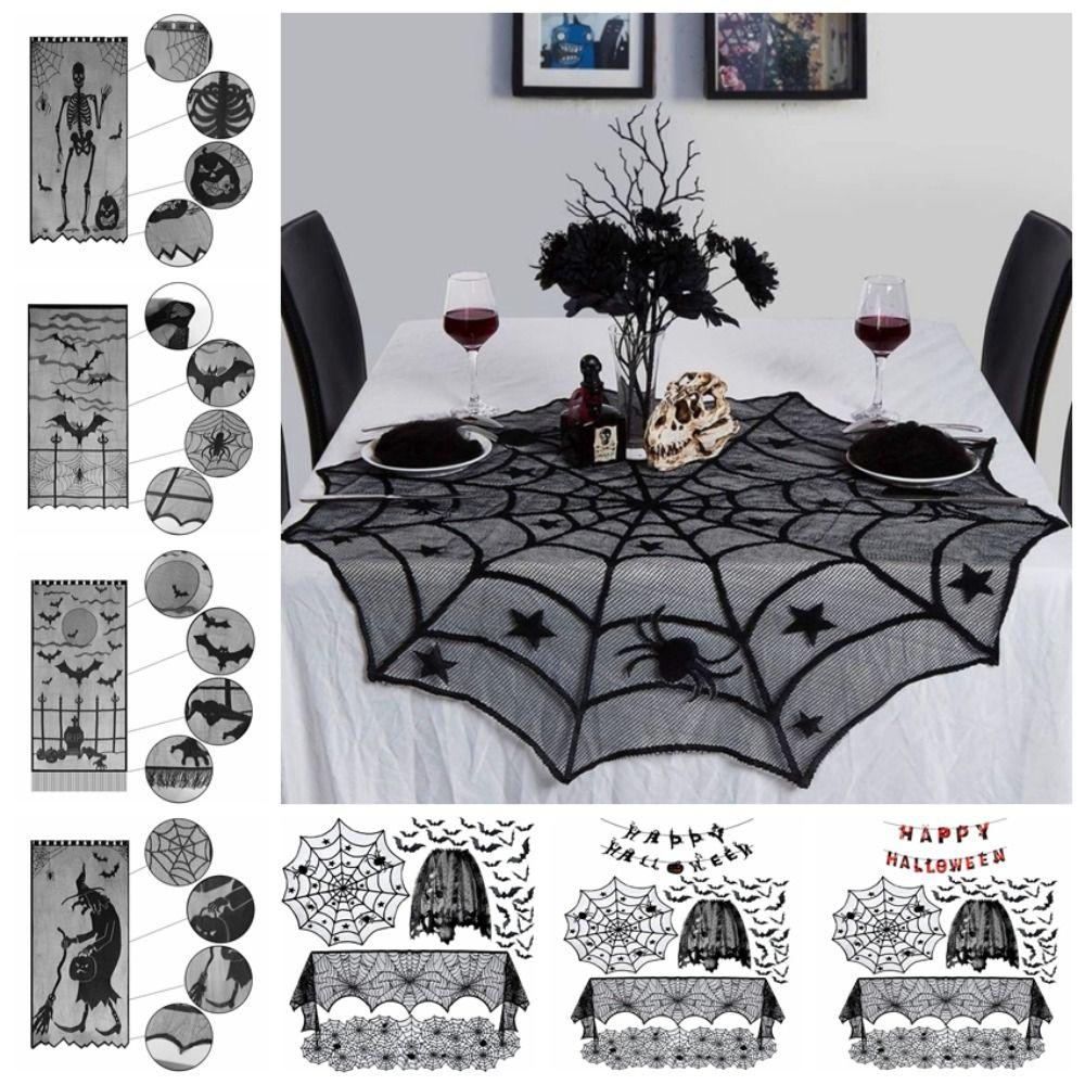 Cloth Halloween Door Curtains Table Flags Spider Web Tablecloth  Halloween
