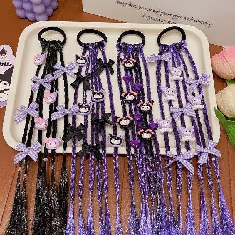 Kuromi Braided Hair Ties for Girls - Sweet Cool Boxer Braids & High Ponytail Hair Accessories.