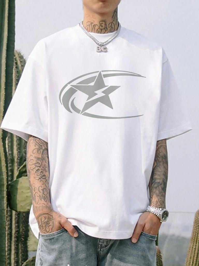 Nowa męska koszulka z krótkim rękawem z nadrukiem gwiazdy Lato Mężczyźni Kobiety Odzież Moda Topy Koszulki Casual Jednolity kolor Y2K Streetwear Topy