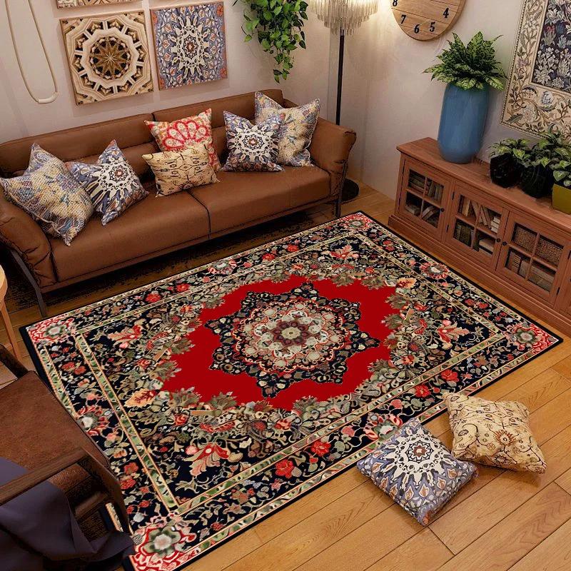 Retro Ethnic Carpets Turkish Persian Rug for Living Room Bedside Bedroom Vintage Floor Mat Entrance Doormat Carpet Large Rug