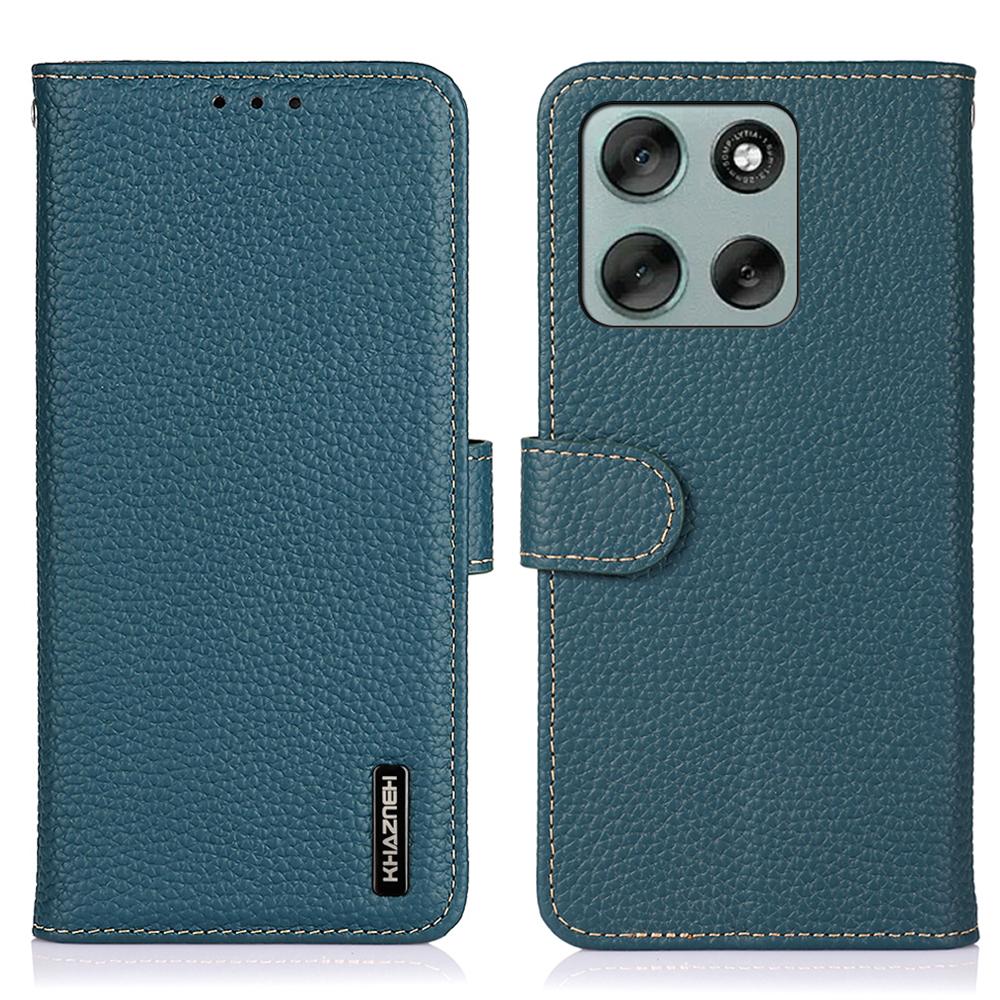 

KHAZNEH For Motorola Moto G56 5G Case Genuine Cow Leather Flip Phone Cover Green