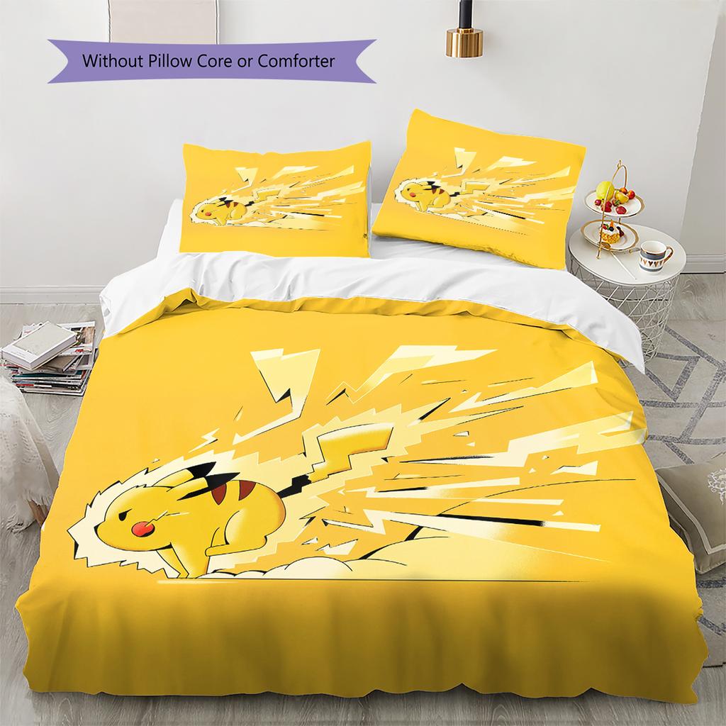Pikachu Pokémon Pattern Bedding Home Decoration Birthday Gift (1 * Duvet Cover + 2 * Pillowcase, Without Core)
