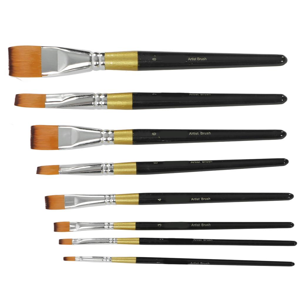8Pcs Paint Brushes Set Ergonomic Handle Soft Bristles Waterproof Black Gold Soft Bristles for Art