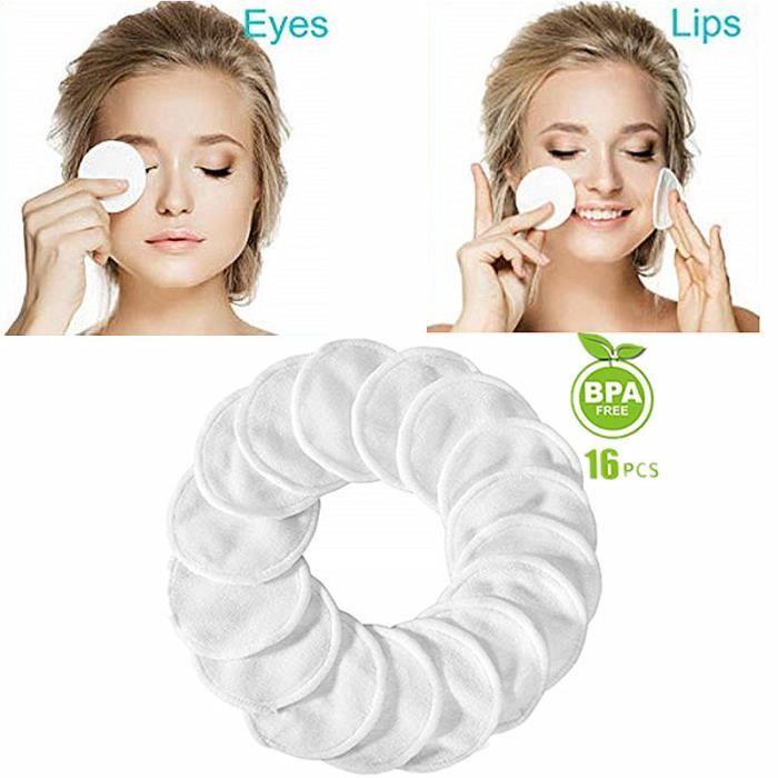 Reusable Makeup Remover Pads - Cotton - White Velvet - 16 Pieces - Mesh Bag - Organic Bamboo