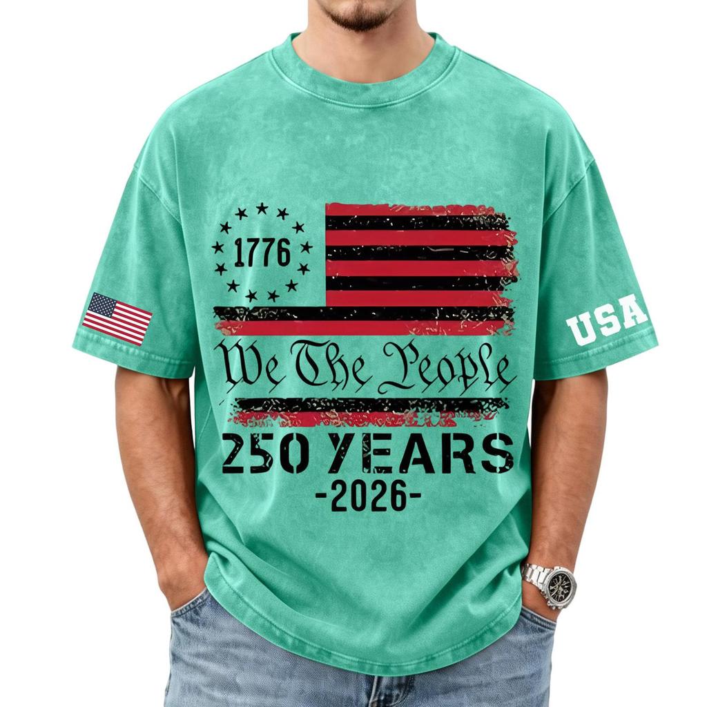Men's Loose and Casual Flag Letter Print T-shirt - Men's Trendy Washed Short-sleeved Top