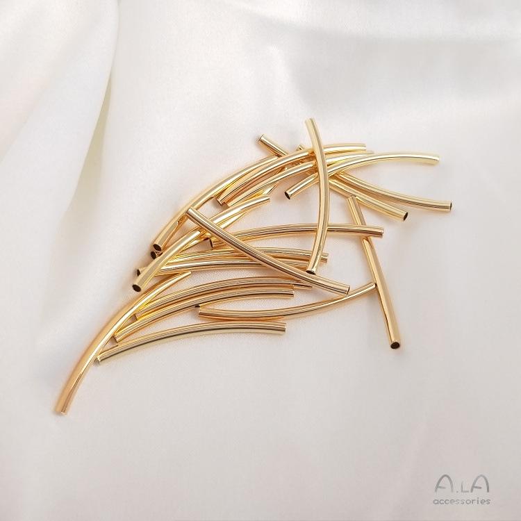 14K Gold-Filled Color-Preserving Shiny Curved and Oval Tube Jewelry Findings for DIY Bracelet and Bangle Accessories