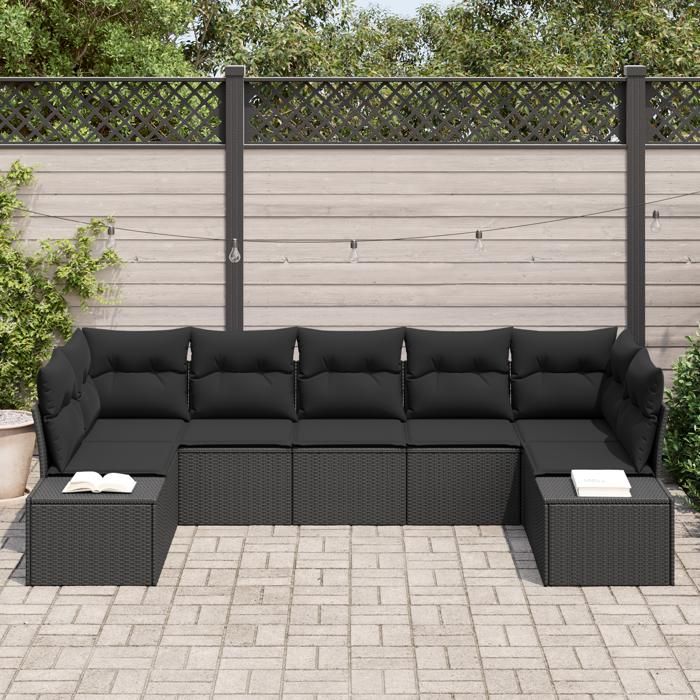 VidaXL Ensemble de canapé de jardin 7 pièces avec coussins en rotin poly noir 3347213