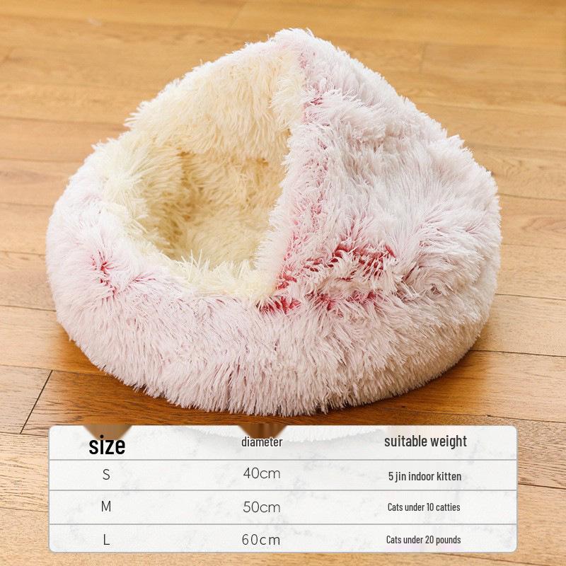 Kristall Sammet Husdjursbo: Mysig halvomsluten plyschsäng för djup sömn katter & hundar