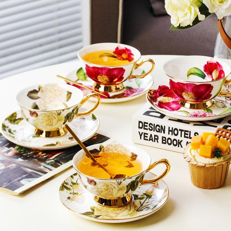 Rose Series European Bone China Coffee and Tea Cup Set
