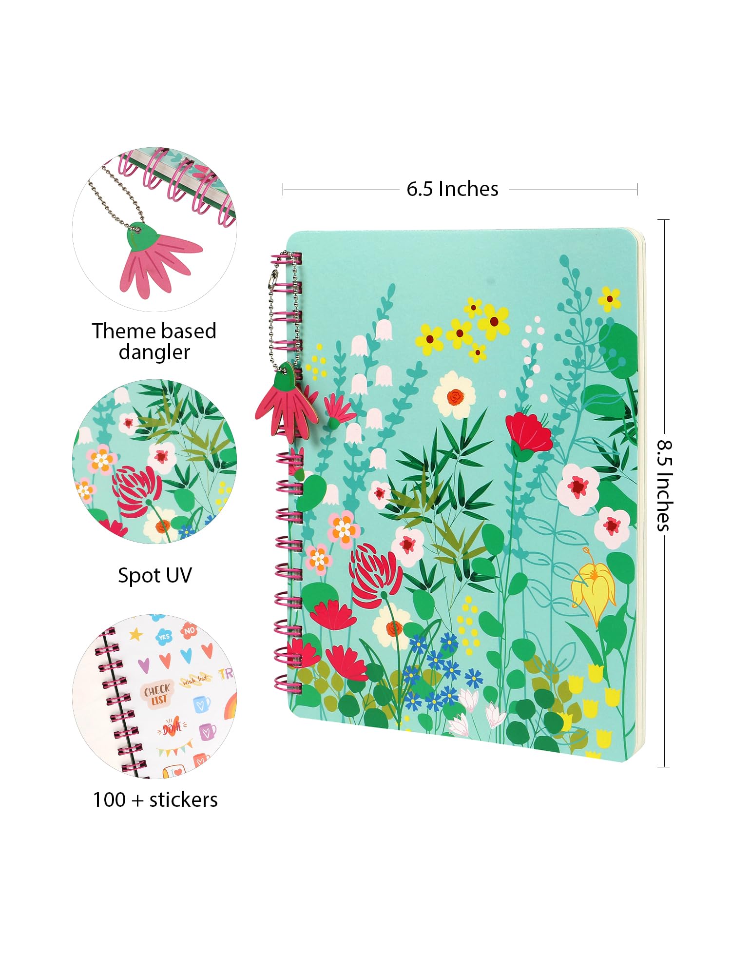 DOODLE Hard Bound Spiral Notebook Diary with Bookmark Dangler and Sticker Pages I B5 I Undated I 160 Ruled Pages I 80 GS B5