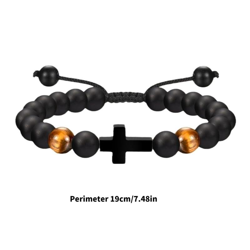 Adjustable Beaded Crosses Bracelet for Boys Religious Ceremony Christening Confirmation Gifts Godson Grandson Nephew
