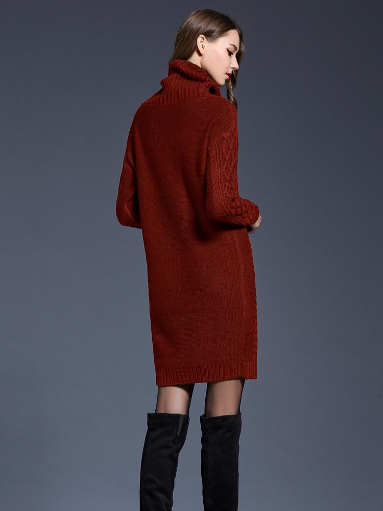 Autumn and Winter Plus Size Women's Knitted Sweater Dress Long High Neck Sweater for Women