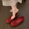 Evening Wind Suede Inner Height Increase Ballet Shoes Femininity Red with Skirt Shallow Mouth Single