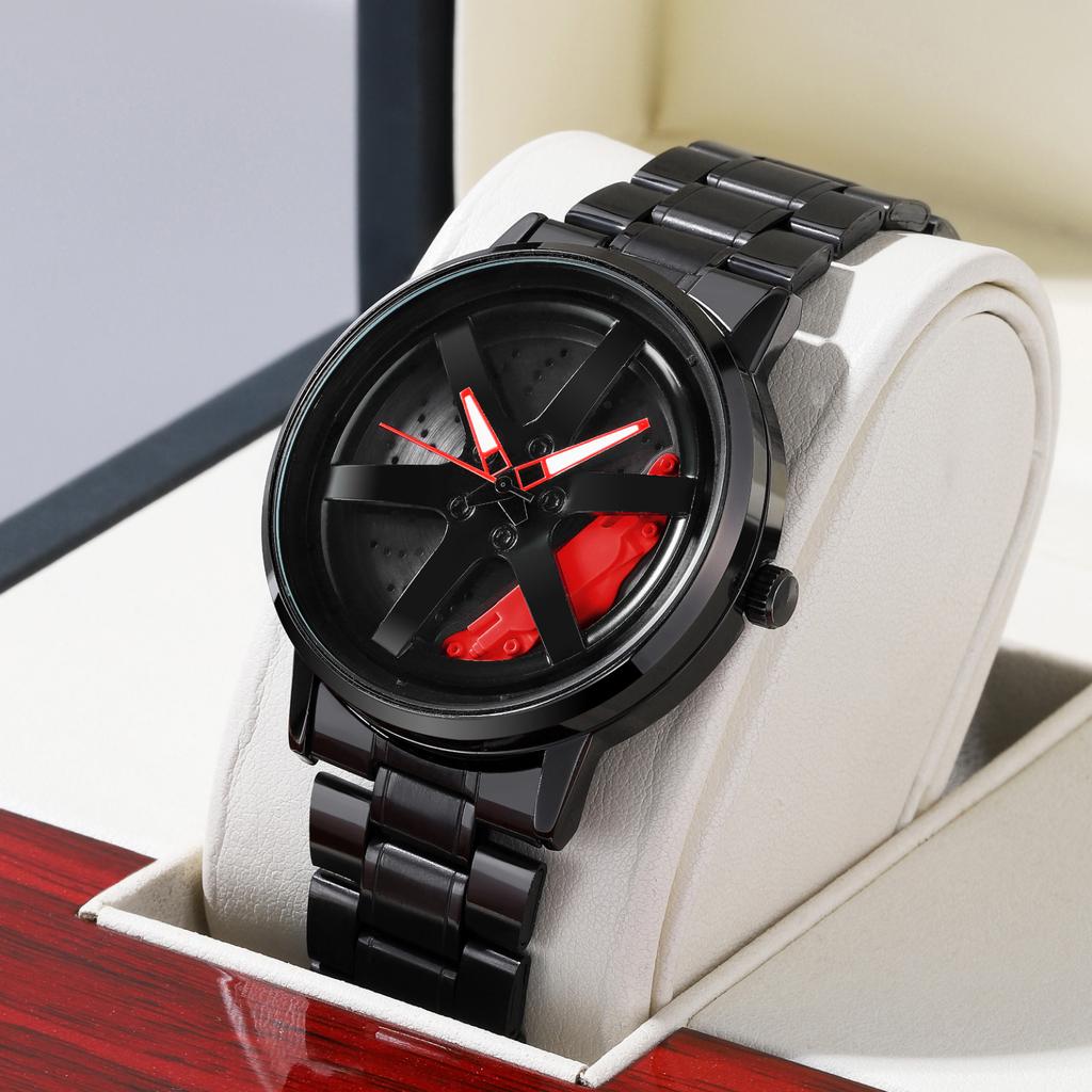Sports Car Watch Rotating Dial Stainless Steel Strap 3Bar Waterproof Quartz Movement Watches