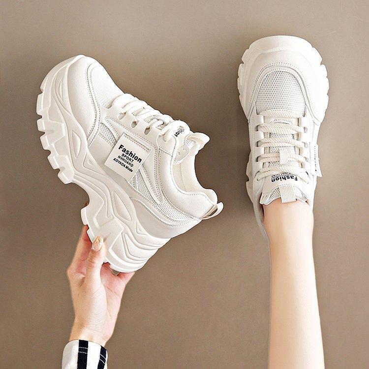 Dad Shoes Women's 2025 New Summer Mesh Breathable Thin Inner Height Increase White Shoes Platform Sports Shoes Explosion