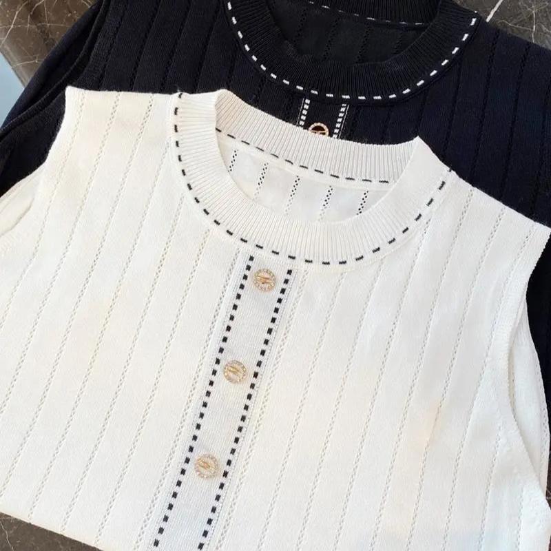 WTEMPO Versatile O-Neck Sleeveless Knitted Tank Tops with Buttons Women's Spring Summer Large Size Solid Color Casual Camisole Vests