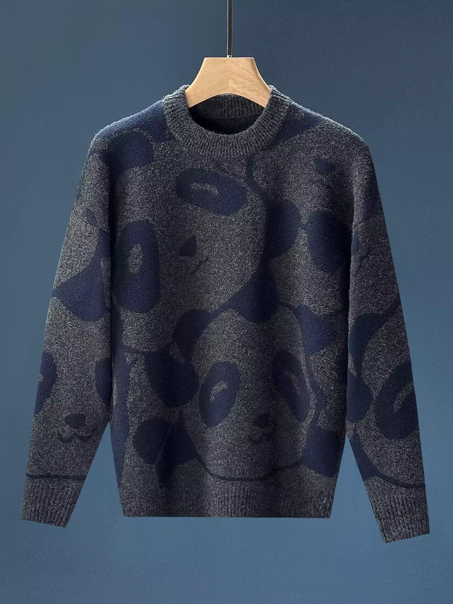 Men s Round Neck Thick Knit Sweater - Autumn/Winter Loose Fit Hong Kong Style M