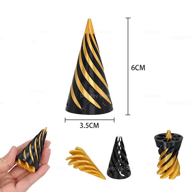 3D Printed Impossible Stone Passthrough Plaything Helix Spinning Pressure Reducing Plaything Pass Through Pyramid Vortex Thread Illusion Plaything