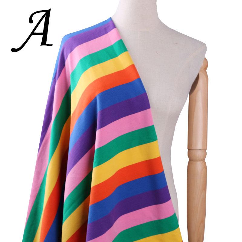 Rainbow Stripe Knitted Fabric By The Meter for T-shirt Summer Skirt Children Clothes Doll Sewing Cotton Thin Elastic Soft Cloth
