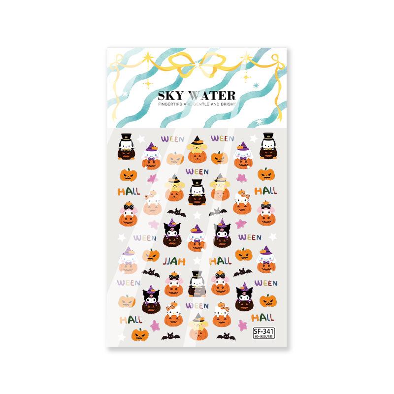 Popular Halloween Sanrio Nail Stickers: Funny Cartoon Pumpkin  Kuromi Embossed DIY Art