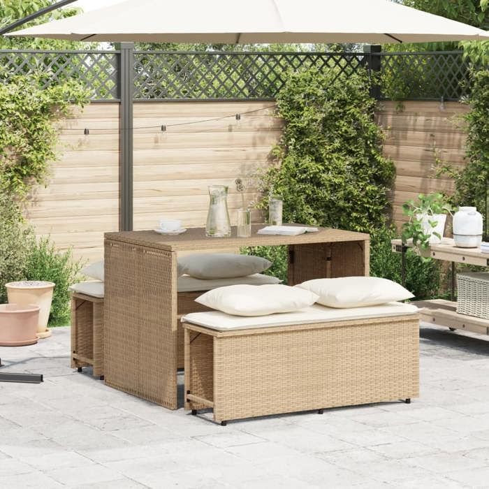 VidaXL Ensemble à manger de jardin et coussins 3 pcs Beige poly rotin, ensemble de salle à manger d'extérieur, meuble de 4003906