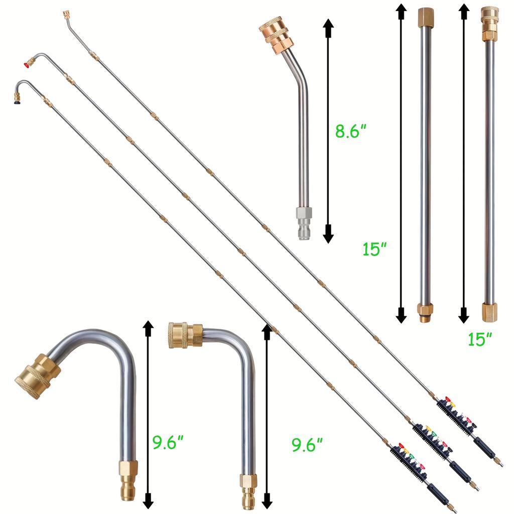 9-Pc High-Pressure Extension Rod Set, 6 Nozzles + 30°/90°/120° Angled Wands, 1/4" Quick Connect for 4000PSI Pressure Washers